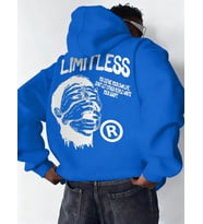 Erkek Baskılı Kapüşonlu Cepli Hoodie 3 İplik Pamuklu Sweatshirt - Saks Mavisi