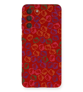 Samsung Galaxy S21 FE Uyumlu Lansman Kılıf Hello Kitty Tasarımlı İçi Kadife Kapak-Kırmızı (Şeffaf)