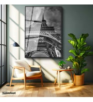 Siyah Renk Metal Çerçeveli Tamperli Cam Tablo Paris Eyfel Kulesi Taban Mimarisi Şehir Mimari Tablo Duvar Dekoru