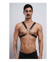 Halka Detaylı X Göğüs Erkek Harness, Gömlek Kemeri, T-Shirt Kemeri, Clubwear (Kırmızı)