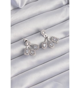 Pirinç Gümüş Renk Zirkon Taşlı Geometrik Model Küpe 5886 - SSSSSS1166-3306