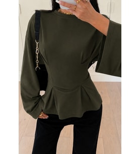 Kadın Pilet Bel Oturtmalı Peplum Detaylı Uzun Kollu Bluz