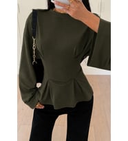 Kadın Pilet Bel Oturtmalı Peplum Detaylı Uzun Kollu Bluz