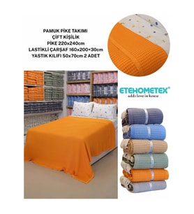ETEHOMETEX ÇİFT KİŞİLİK %100 PAMUK HAVUZLU PİKE TAKIMI