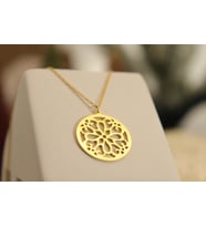 Altın Lotus Çiçeği Kolye Mandala Tasarım Çiçek Kolye