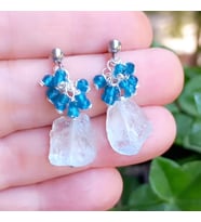 2821 Ham Topaz Apatit el yapımı çelik aparatlı küpe