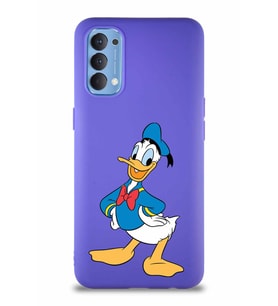 Oppo Reno 4 Soft Premier Kapak Donald Duck-C Tasarımlı Silikon Kılıf - Mor (Şeffaf)