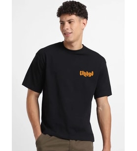 Erkek Tişört Baskılı Oversize Kısa kol T-shirt - Siyah