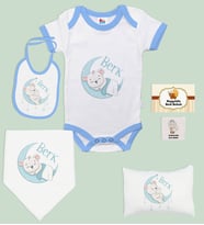 BK Kids Kişiye Özel İsimli 6 Parça Mavi Bebek Body Zıbın Battaniye ve Yastık Hediye Seti, Yeni Doğan Bebek Giyim Hediyesi-3