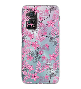 Xiaomi Mi 10T  Kamera Korumalı Kapak Floral Pembe Tasarımlı Şeffaf  Kılıf