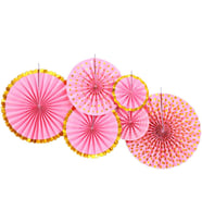 Kağıt Yelpaze Süs Varaklı Pembe Set 6 lı