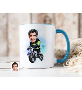 Bk Gift Kişiye Özel Motorcu Karikatürlü Mavi Kupa Bardak-1, Sevgiliye Hediye, Arkadaşa Hediye