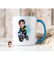 Bk Gift Kişiye Özel Motorcu Karikatürlü Mavi Kupa Bardak-1, Sevgiliye Hediye, Arkadaşa Hediye
