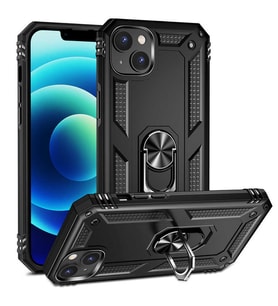 Apple iPhone 14 Kılıf Zore Vega Yüzüklü Standlı Zırh Kılıf (Siyah)