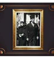 Altın Varaklı Çerçeveli Paspartulu Atatürk Tablo DC0598 (Gold)