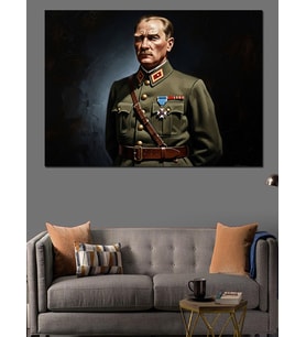 Atatürk Askeri Üniformalı Portre Dekoratif Kanvas - Mdf Ahşap Tablo