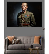 Atatürk Askeri Üniformalı Portre Dekoratif Kanvas - Mdf Ahşap Tablo