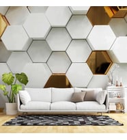 3 Boyutlu Gold Beyaz Altıgen Modern Duvar Kağıdı Baskı