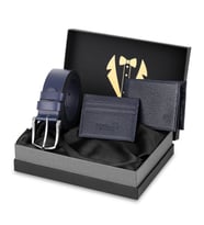 Polo Air Erkek Damat Çeyiz Bohçası %100 Hakiki Deri Cüzdan Kartlık Kemer Seti Lacivert Renk DM-8002-L (Lacivert)