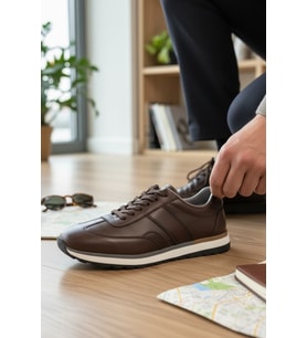 Enoch Hakiki Deri Garnili Bağcıklı Erkek Sneaker Ortopedik Taban