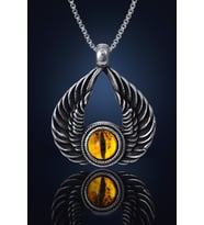 Dragon Eye Modeli Kanat Tasarımlı Sarı Göz Kolyeli Antik Çelik Erkek Kadın Kolye