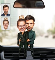 Kişiye Özel Fotoğraflı Tatlı Çift Tasarımlı Karikatür Araba Dikiz Ayna Süsü