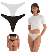 Kadın Pamuklu Basic Tanga Külot, 2'li Paket,3'lü Paket Seçenekli (Siyah - Beyaz)