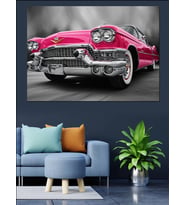 Pembe Klasik Cadillac Araba Tablosu Dekoratif Kanvas - Mdf Ahşap Tablo