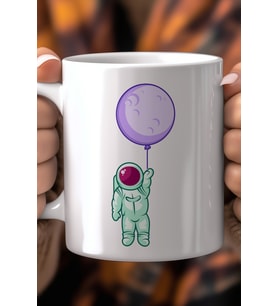 Astronot Temalı 330ml Baskılı Beyaz Seramik Kupa Bardak