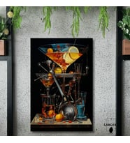 Tekli Dikey Kanvas Duvar Tablosu Bar ve Koktey Tablosu