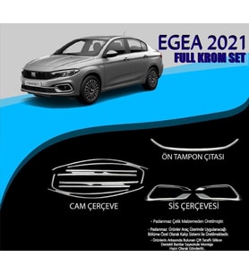 Fiat Egea Uyumlu 2021 Krom Set (Cam Çerçeve.-Ön Tampon Çıt.-Sis Çerçevesi) Parça (Karışık)
