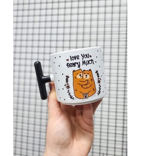 Love You Beary Much Yazılı Ayı Tasarımlı Porselen T Kupa Bardak Latte Fincanı