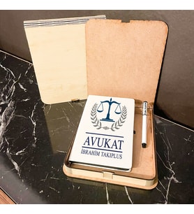 Avukata Hediye Ahşap Kutulu Defter Kalem Set 001