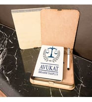 Avukata Hediye Ahşap Kutulu Defter Kalem Set 001