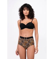 Endeep Kadın Leopar Desenli Aksesuarlı Yüksek Bel Bikini Takımı (Kahverengi)