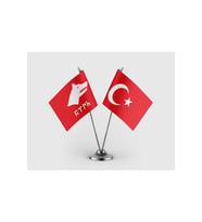 Türk Yazılı Göktürk Kırmızı ve Türkiye Bayrağı İkili Saten Masa Bayrağı Takımı