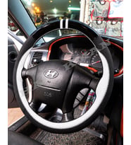 Hyundai Sonata EF Dikme Direksiyon Kılıfı Parlak Siyah Beyaz Detaylı Beyaz Çift Yüzük ve Dikiş 2001-2005
