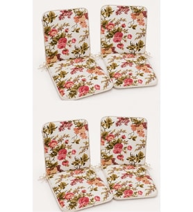 4 Adet Rattan Arkalıklı Sandalye Minderi (Kalınlık 4cm)-İngiliz Gülü (Pamuklu Kumaş)