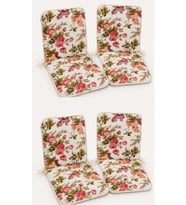 4 Adet Rattan Arkalıklı Sandalye Minderi (Kalınlık 4cm)-İngiliz Gülü (Pamuklu Kumaş)