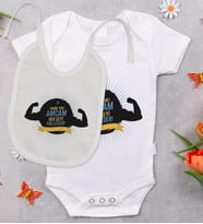 BK Kids Amcam Her Şeyi Halleder Tasarımlı Bebek Body Zıbın ve Mama Önlüğü Hediye Seti - Model 1