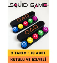 Özel Üretim Kumlu Renkli Beş Taş Gonggi Kalamar Squid Game 5 Taş Oyunu - 2 Set
