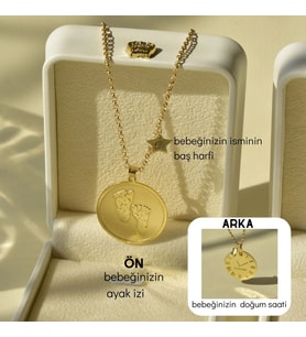 Kişiye Özel 925 Ayar Gümüş Bebek Ayak İzi Doğum Bilgileri Kolye (Gold)