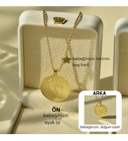 Kişiye Özel 925 Ayar Gümüş Bebek Ayak İzi Doğum Bilgileri Kolye (Gold)