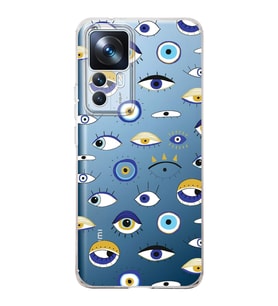 PrintiFy Xiaomi Mi 12T ile Uyumlu 1mm Slim Fit Nazar Boncuğu 2 Baskılı Şeffaf  Kılıf