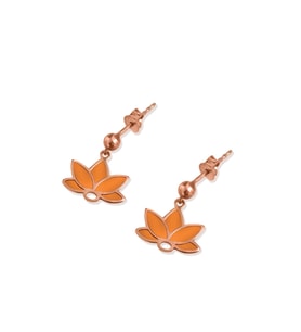925 Ayar Gümüş Rose Kaplama Parlayan Rüya Serisi Tasarım Ebruli Cam Boyalı Turuncu Lotus Küpe