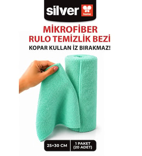 20'li Rulo Mikrofiber Temizlik Bezi 25x30 cm Çok Amaçlı Kopart Kullan Kaliteli Eko Paket-Su Yeşil