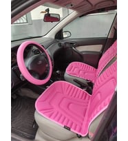 2,li Oto Koltuk Kılıfı Minder Alkantra Kumaş Pembe Renk Slikon Direksiyon Kılıfı