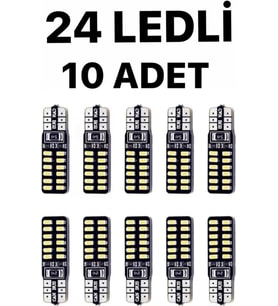 T10 Dipsiz (10 Adet) W5W 24 Ledli Canbus Beyaz Park Plaka Ampulü