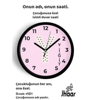 İsme Özel Y Harfli Pembe Çocuk Odası Duvar Saati Orta Boy 30 cm Siyah Camlı Sessiz