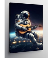Kanvas Tablo Uzayda Gitar Çalan Astronot